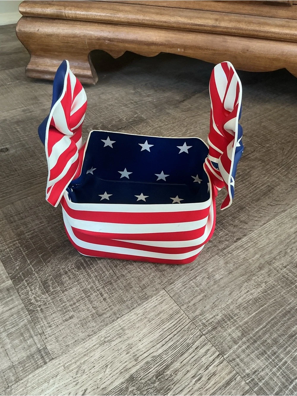 1992 C.T. Designs Square Lucite Bowl - Signed - Red & White Striped Patriotic
